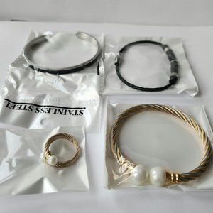 NWT Gift set, stainless steel bracelet, ring, cuff bracelet, beaded bracelet.